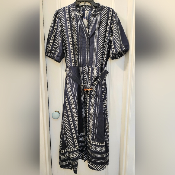 NWT KAKTUS midi length Blue printed dress size large - Picture 2 of 7